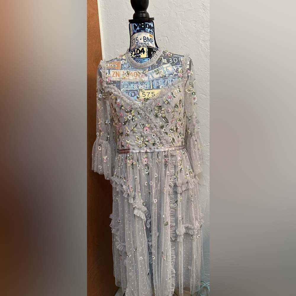 Shimmer Ditsy Long Sleeve Dress US 12
